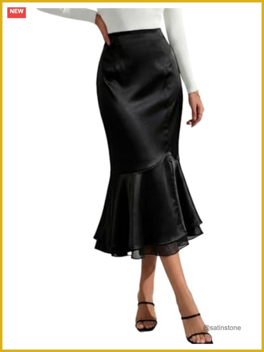 Satin Silk Mermaid Midi Skirt High Waisted Fishtail Slim Fit